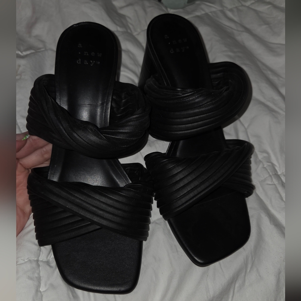 a new day Black Braided Double-Strap Slide Mules